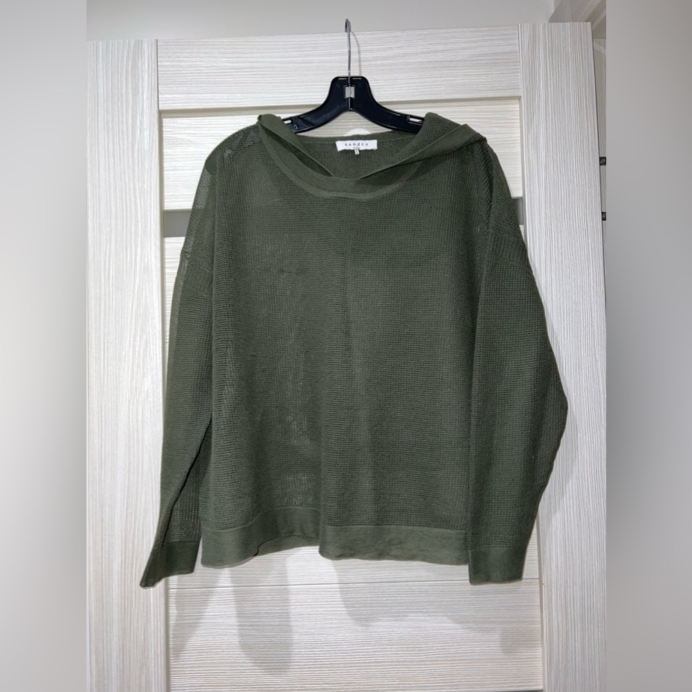 Olive green Sandro fine knit hooded sweater Size Large